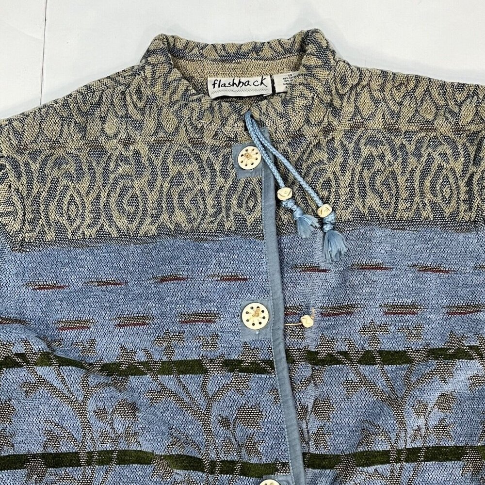 Flashback Blue Tan Tapestry Style Southwest Plant Design Jacket Women Size 1X - Picture 11 of 16